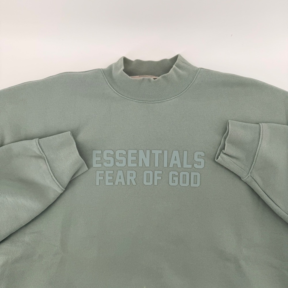 Fear of God Essentials Mock Neck Sweatshirt Oversized Logo Pullover M Sage Green